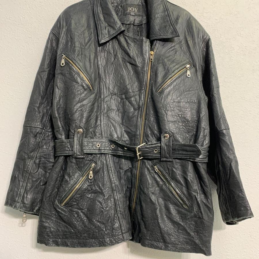 JOY レザージャケット M ブラック ジョイ ジップアップ ベルト バイク