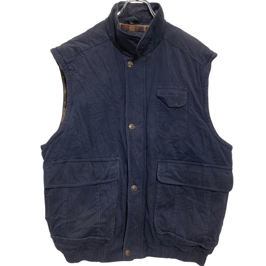 NORTH BAY 中綿 ベスト M ネイビー 裏地チェック柄 マルチポケット