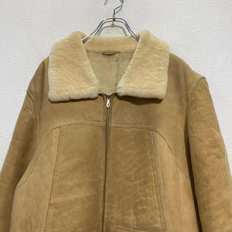 ムートンジャケット XL〜 ベージュ 襟ボア 革ジャケット ブルゾン