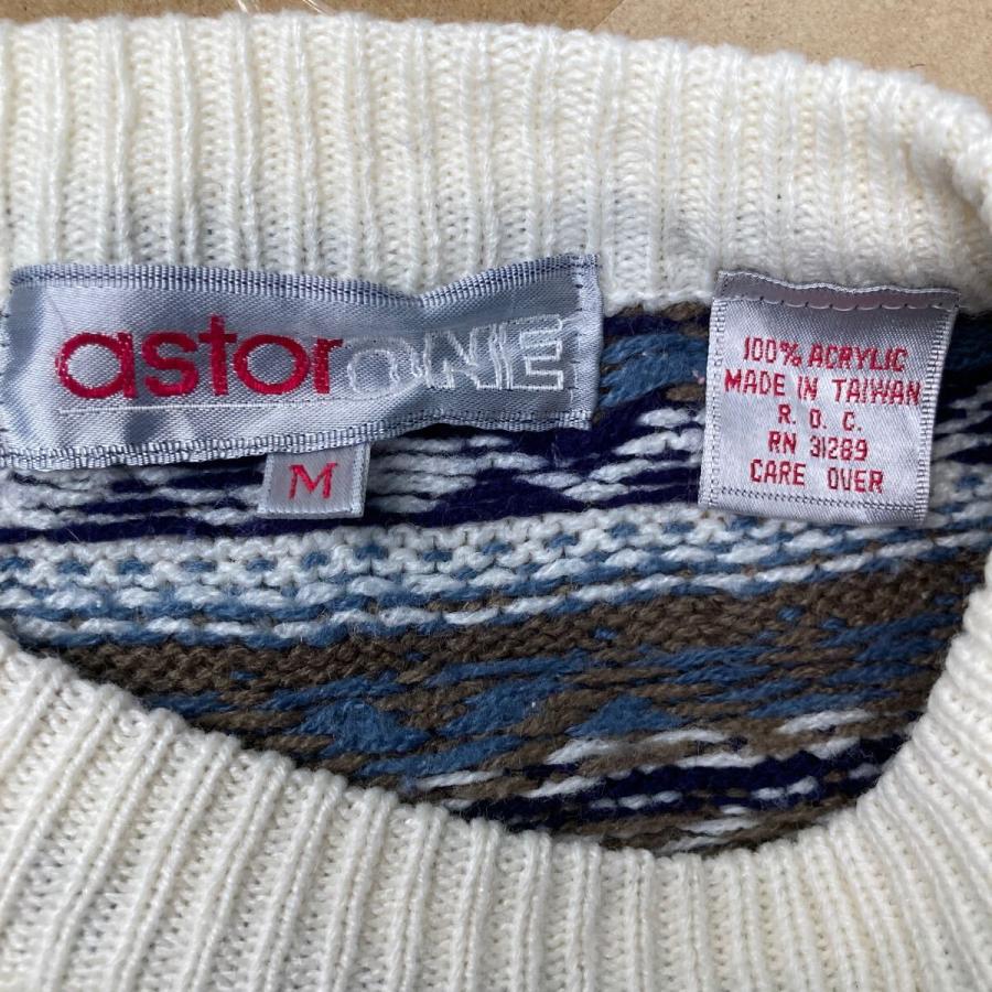 アクリルニット セーター M ホワイト ブルーグレー ブラウン