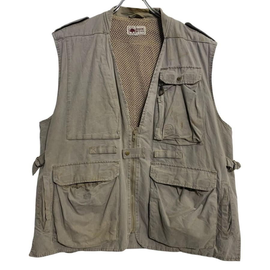 BISON WEAR ハンティングベスト XL グレー系 ジップアップ ビッグ