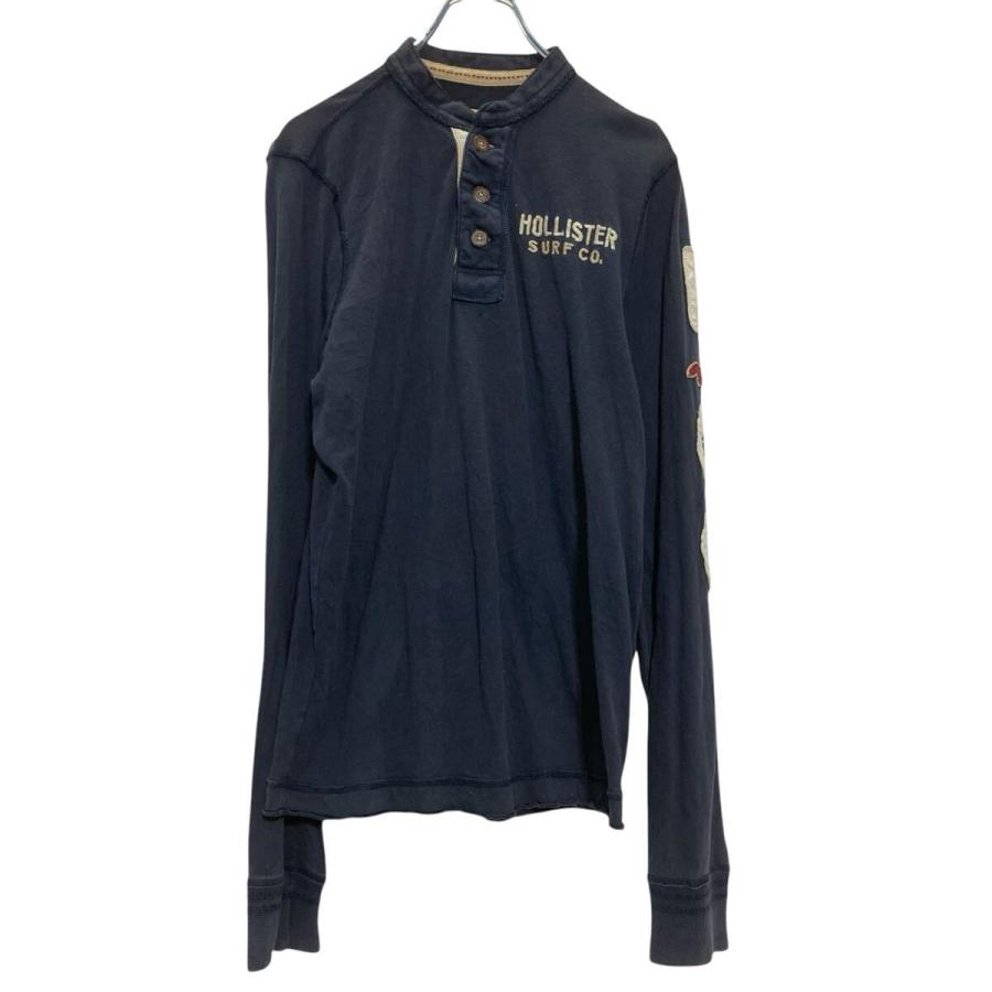 HOLLISTER 長袖 ヘンリーネックTシャツ L ネイビー ホリスター 袖ロゴ