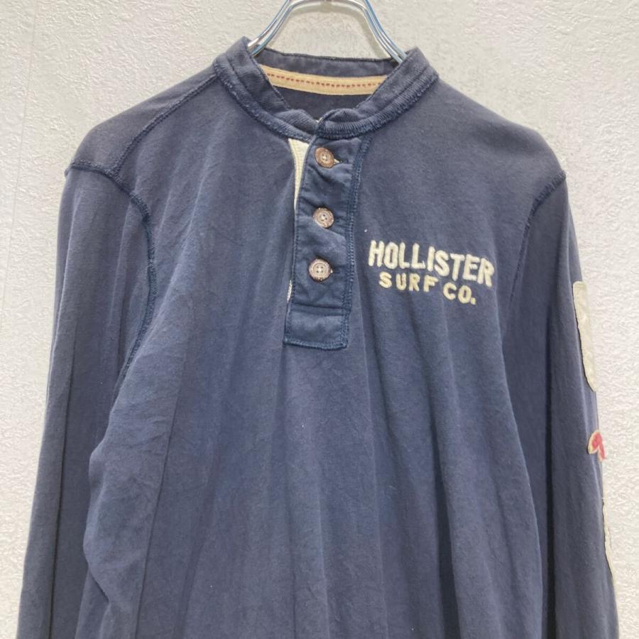 HOLLISTER 長袖 ヘンリーネックTシャツ L ネイビー ホリスター 袖ロゴ