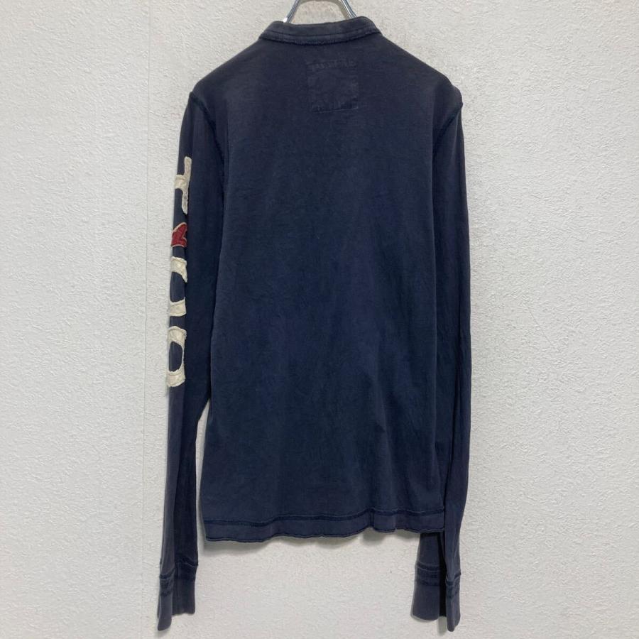 HOLLISTER 長袖 ヘンリーネックTシャツ L ネイビー ホリスター 袖ロゴ