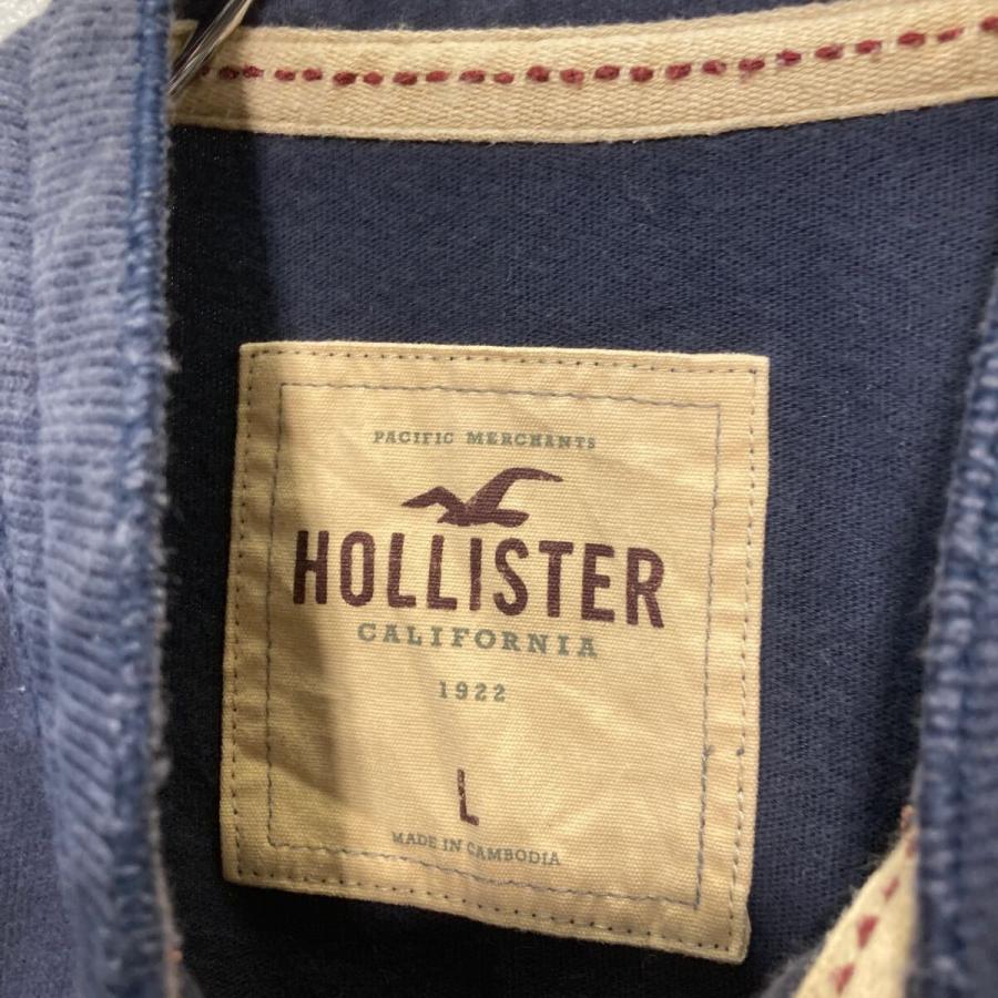 HOLLISTER 長袖 ヘンリーネックTシャツ L ネイビー ホリスター 袖ロゴ