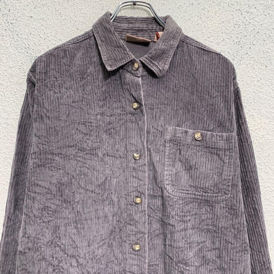FADEDGLORY 長袖 無地シャツ M チャコールグレー ボタン コーデュロイ
