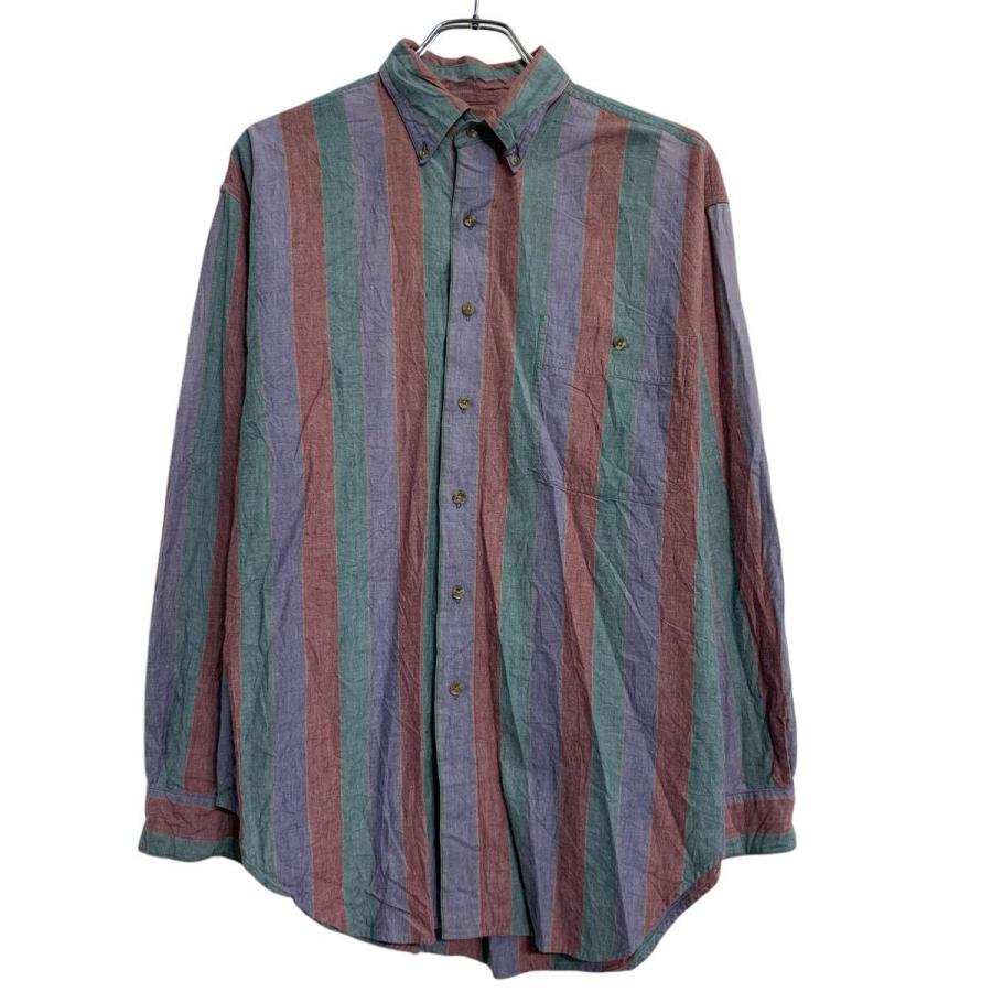 STOCKTON 長袖 ストライプシャツ L パープル レッド グリーン ボタン