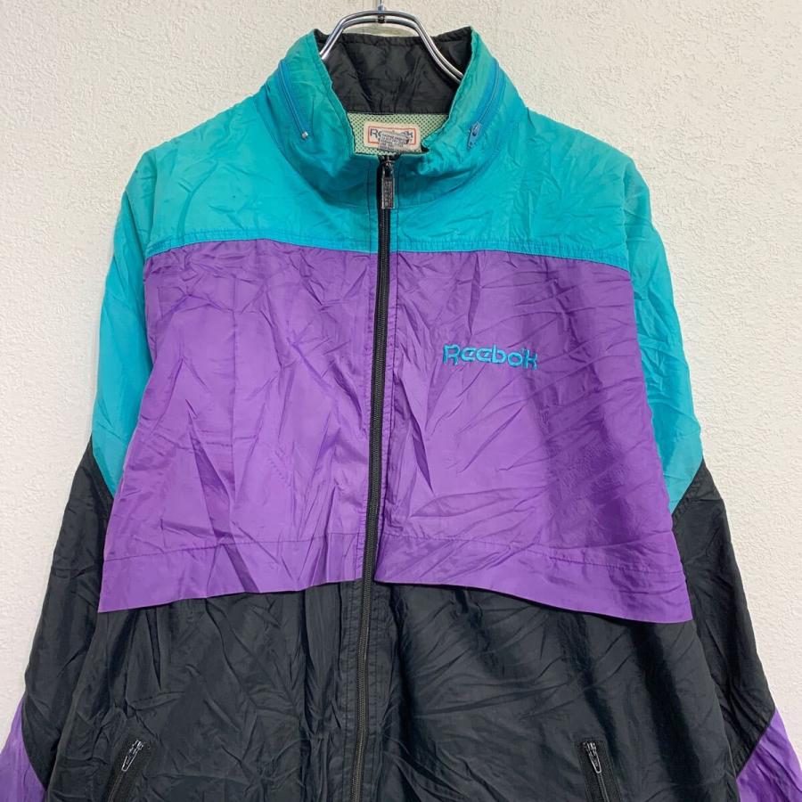 Reebok SPORT ナイロンジャケット L パープル ブラック グリーン系