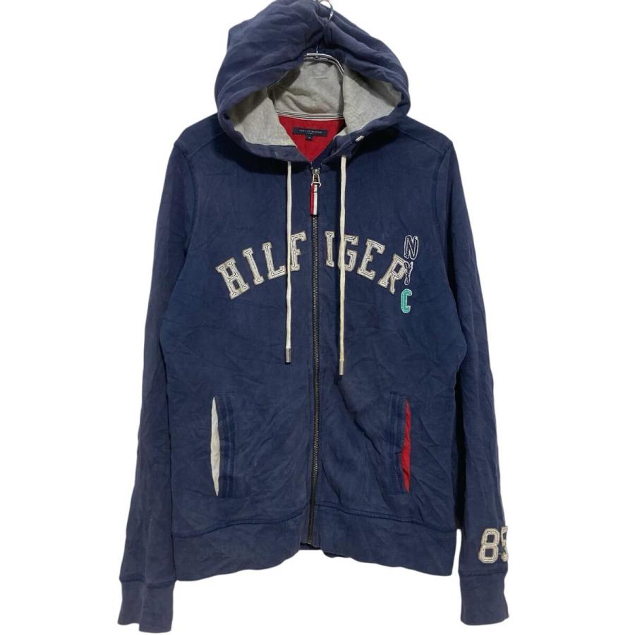 TOMMY HILFIGER ジップアップ ロゴスウェット パーカー M ネイビー 