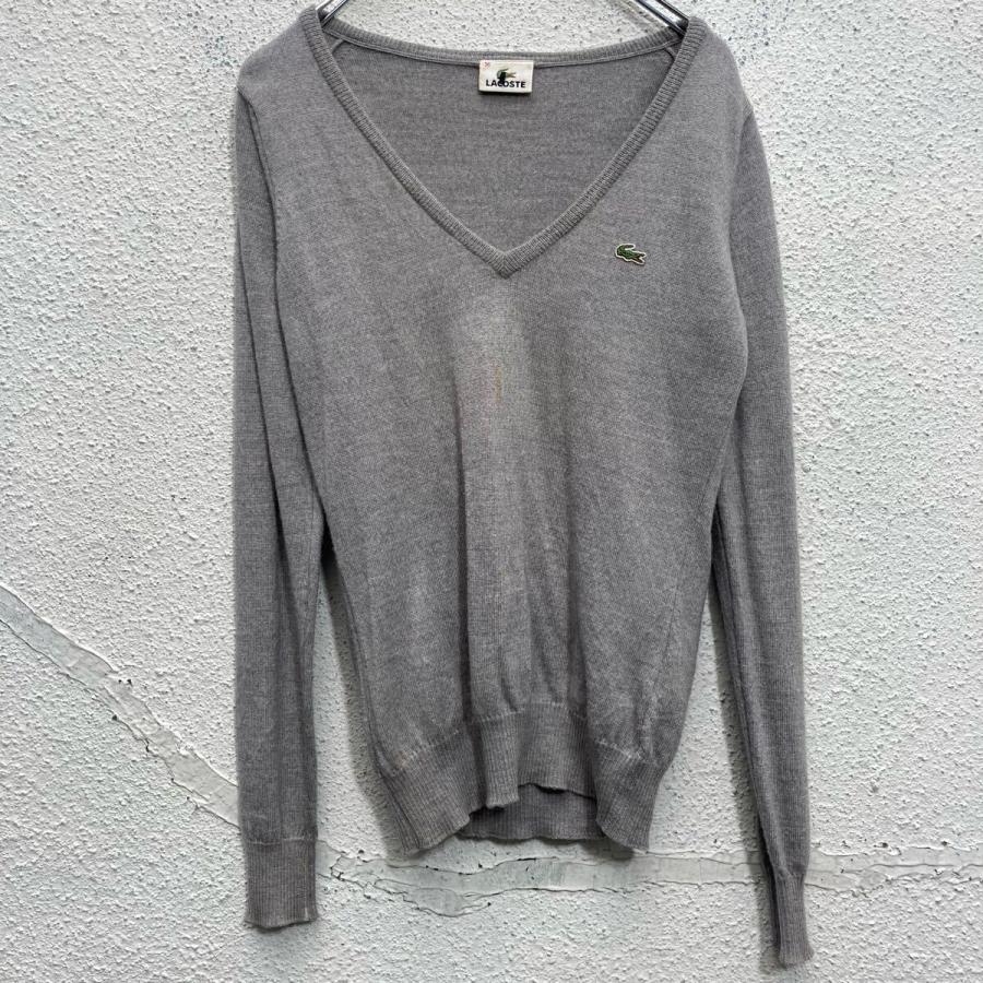 LACOSTE ニット セーター レディース S~ グレー ラコステ Vネック 古着 
