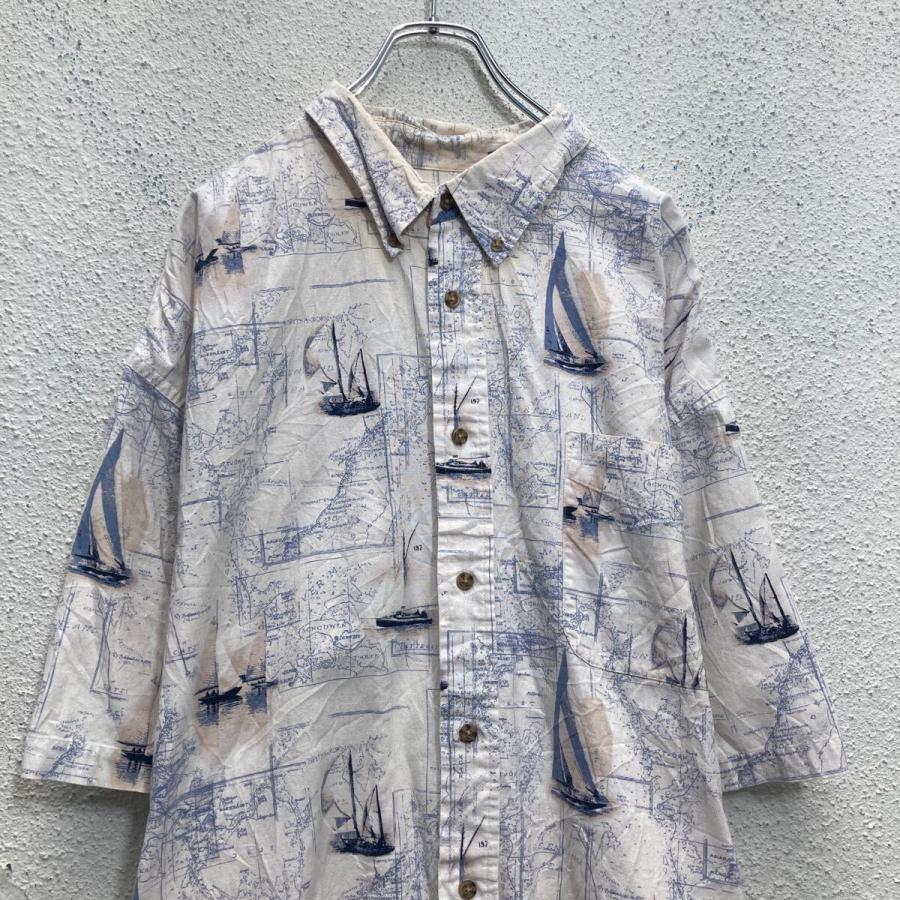 puritan 半袖 総柄シャツ 3XL ホワイト ビッグサイズ カジュアル 古着 