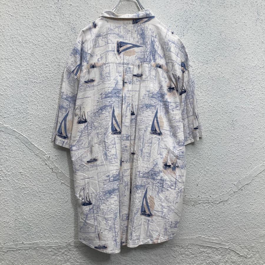 puritan 半袖 総柄シャツ 3XL ホワイト ビッグサイズ カジュアル 古着 