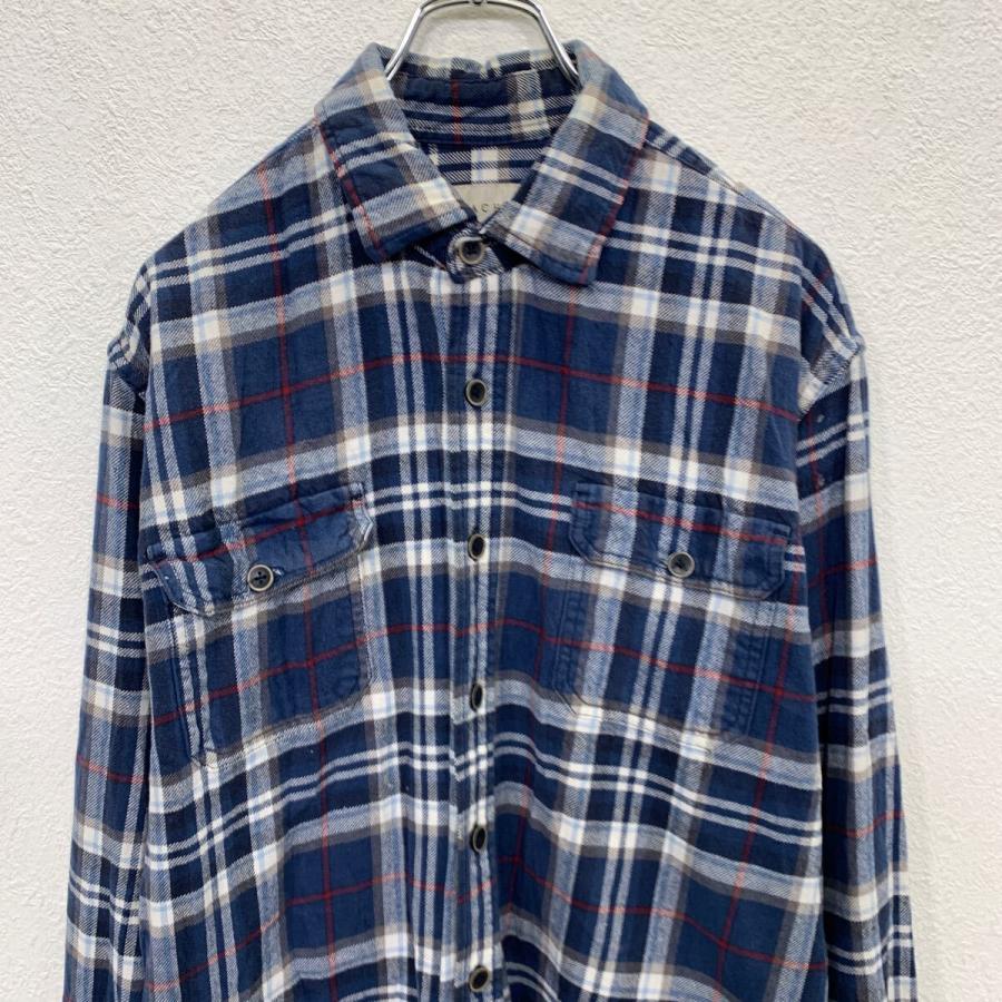 JACHS 長袖 チェック ネルシャツ L ブルー ホワイト レッド ボタン 胸