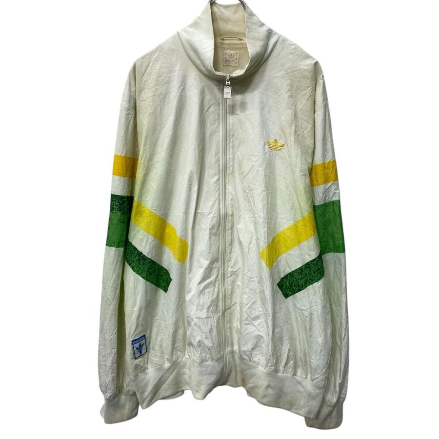 adidas ジップアップ ナイロンジャケット 3XL位 ホワイト グリーン