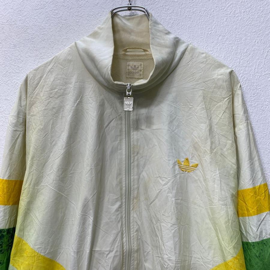 adidas ジップアップ ナイロンジャケット 3XL位 ホワイト グリーン
