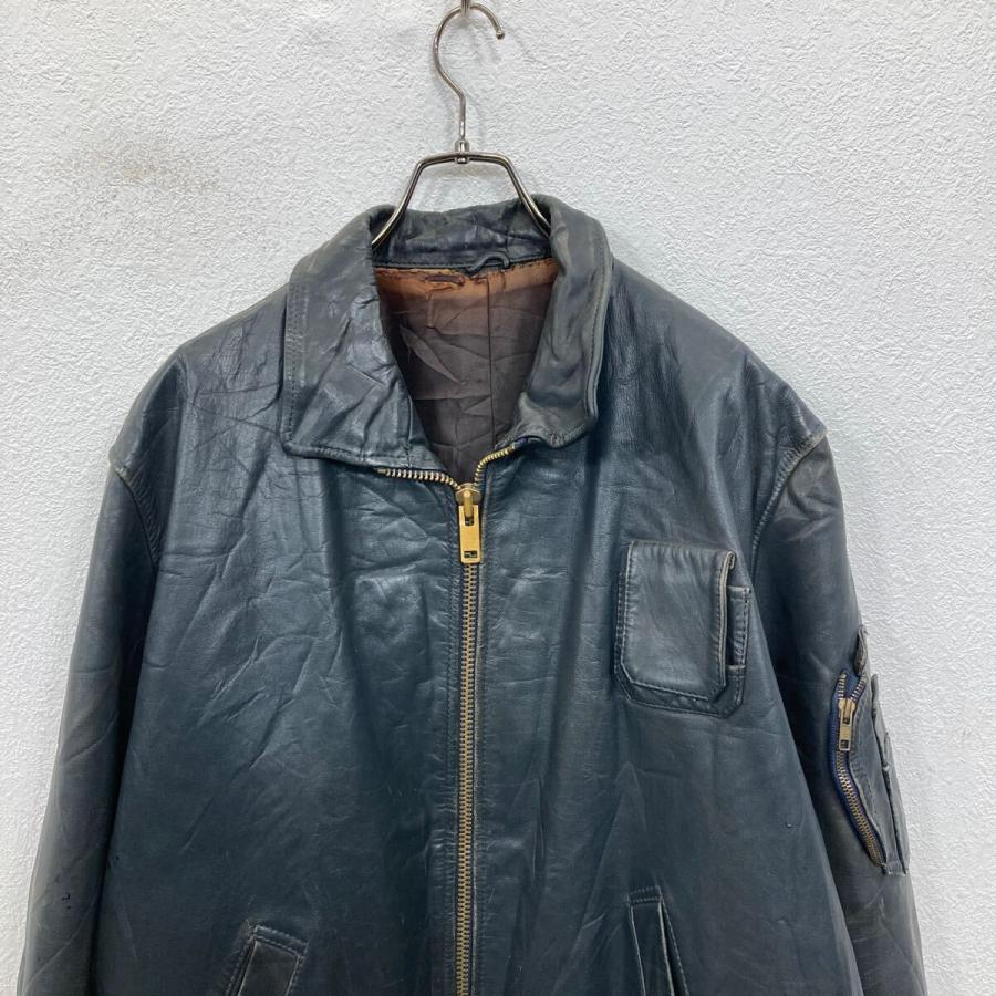 パイロット レザージャケット XLサイズ位 フランス YKKジップ ネイビー