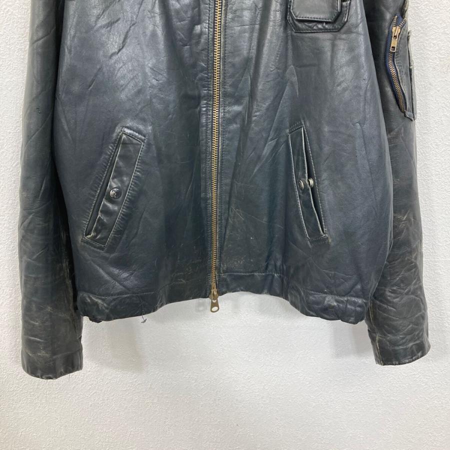 パイロット レザージャケット XLサイズ位 フランス YKKジップ ネイビー