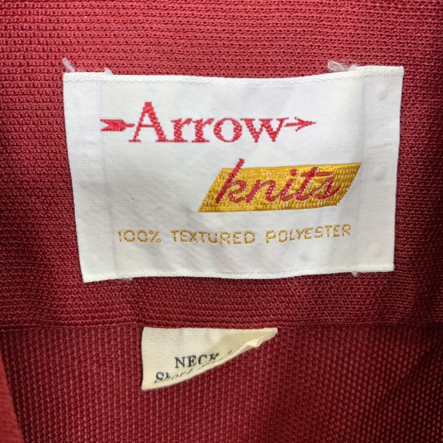 た*様 ARROW ホワイト 半袖シャツ M/L アメリカ製 Arrow 半袖 無地シャツ 16 L〜 レッド アロー ボタン 70s 70年代 胸