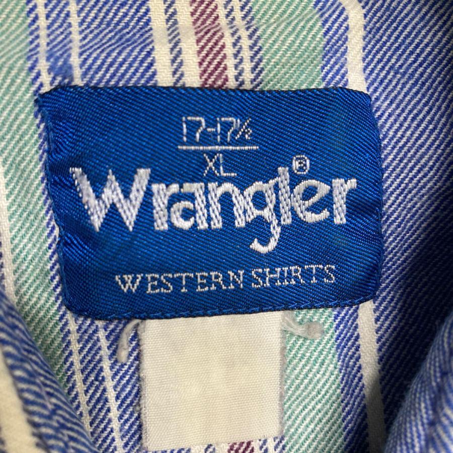 Wrangler 長袖 ストライプ ウエスタンシャツ 17 XL位 ライトブルー