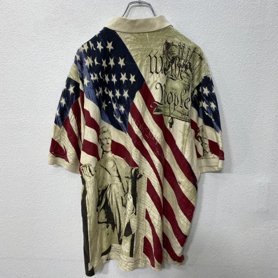 COTTON TRADERS SPORT 半袖 ポロシャツ XL ライトベージュ 星条旗 総柄 