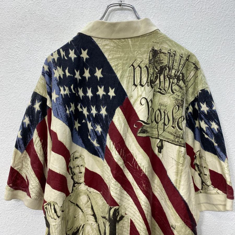 COTTON TRADERS SPORT 半袖 ポロシャツ XL ライトベージュ 星条旗 総柄 
