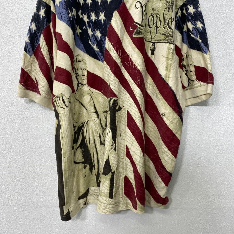 COTTON TRADERS SPORT 半袖 ポロシャツ XL ライトベージュ 星条旗 総柄 