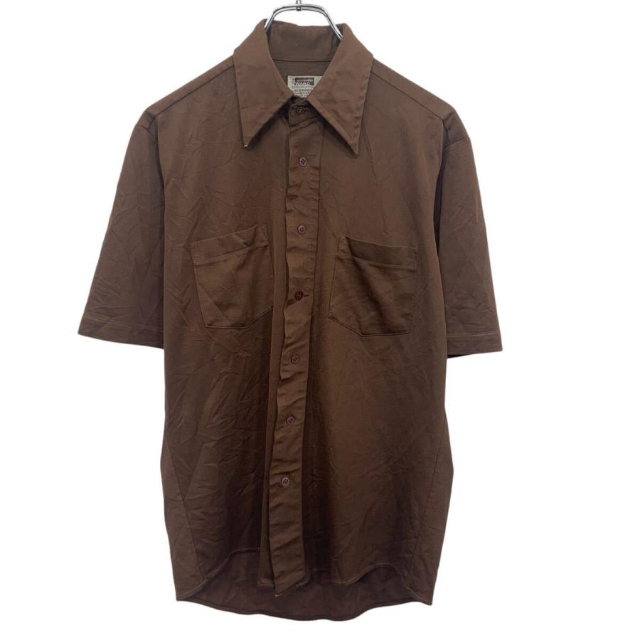 MONTGOMERY WARD 半袖 無地シャツ 15 M〜 ブラウン ボタン 70's 70年代