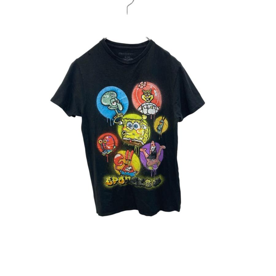 半袖 プリント Tシャツ スポンジボブ S ブラック キャラクタープリント