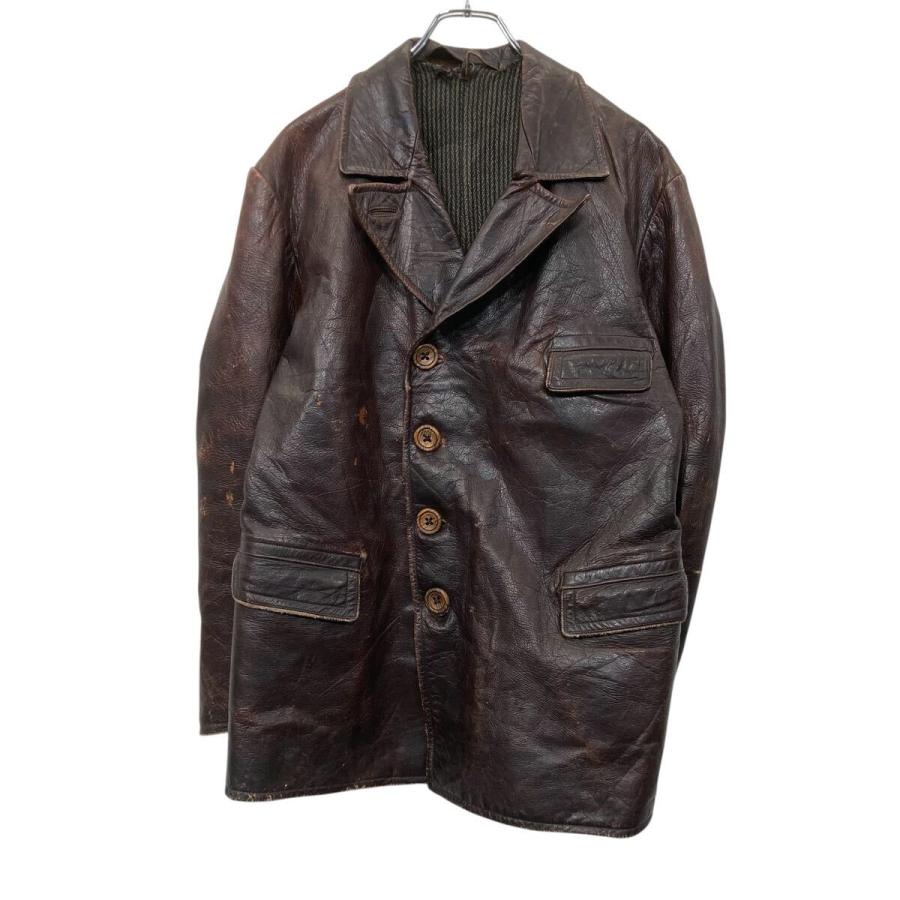 ユーロ レザーカーコート ブラウン Mサイズ 〜50's ダブルブレスト
