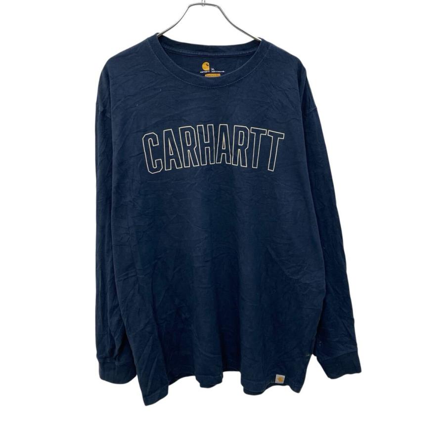 carhartt 長袖 プリントTシャツ XL ネイビー プルオーバー ビックロゴ