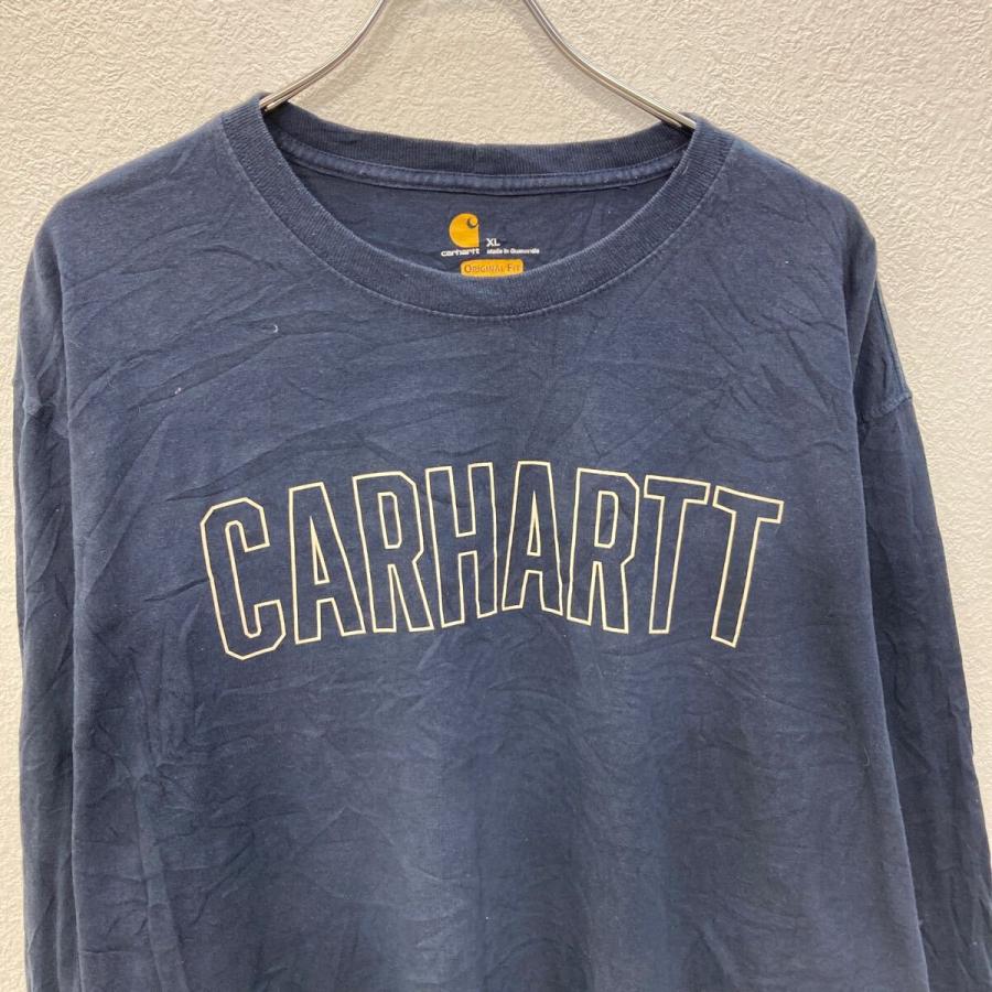 carhartt 長袖 プリントTシャツ XL ネイビー プルオーバー ビックロゴ