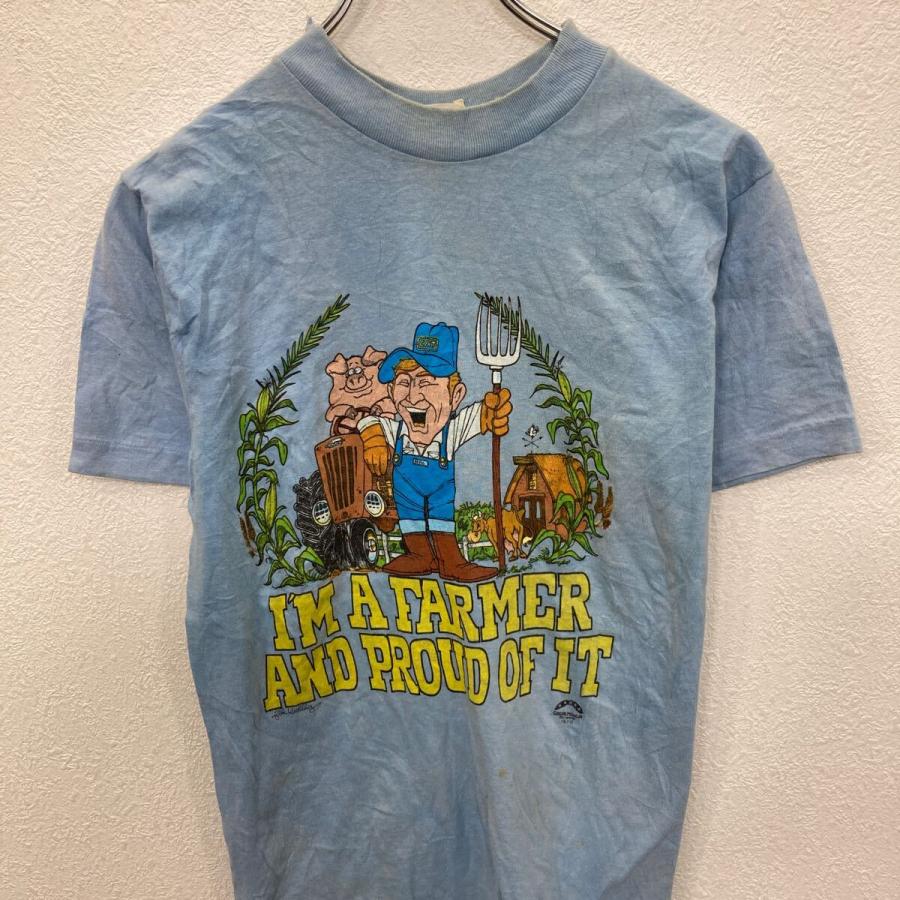半袖 プリントTシャツ S ライトブルー プルオーバー アメリカ製 70