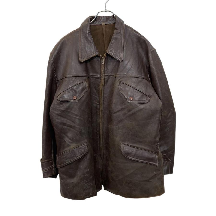 ユーロ レザーカーコート Lサイズ ブラウン 〜50's フランス ECLAIR