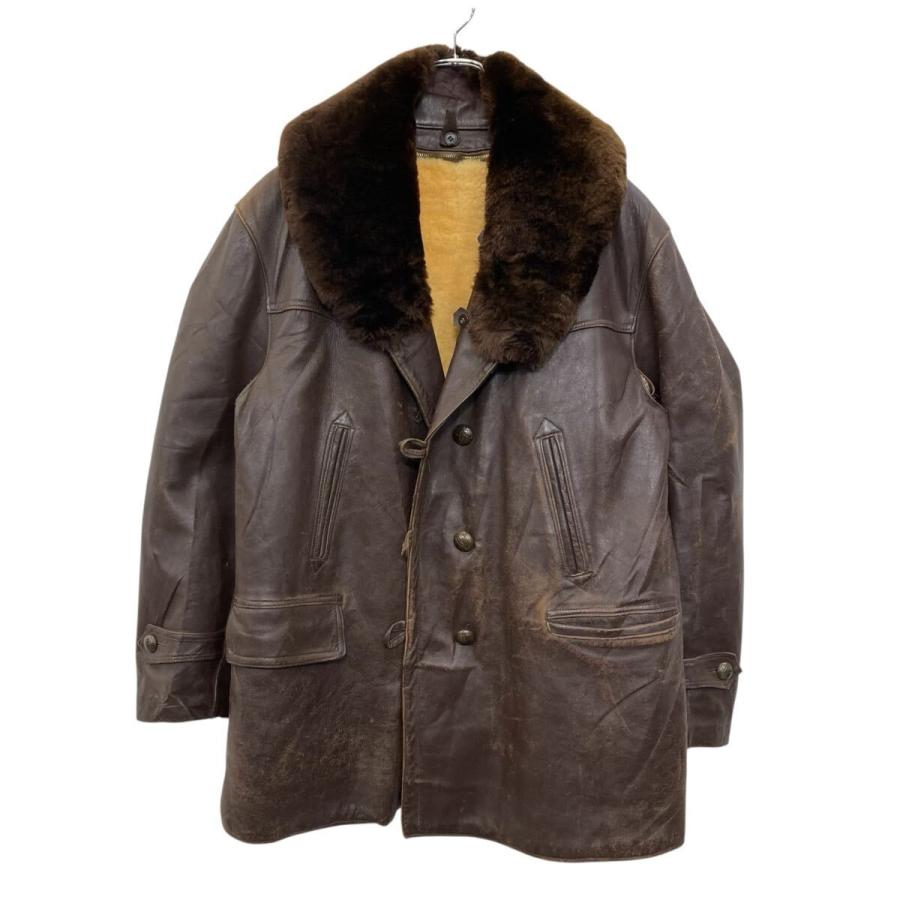 ユーロ レザーカーコート XLサイズ ブラウン 〜50's ムートン ランチ