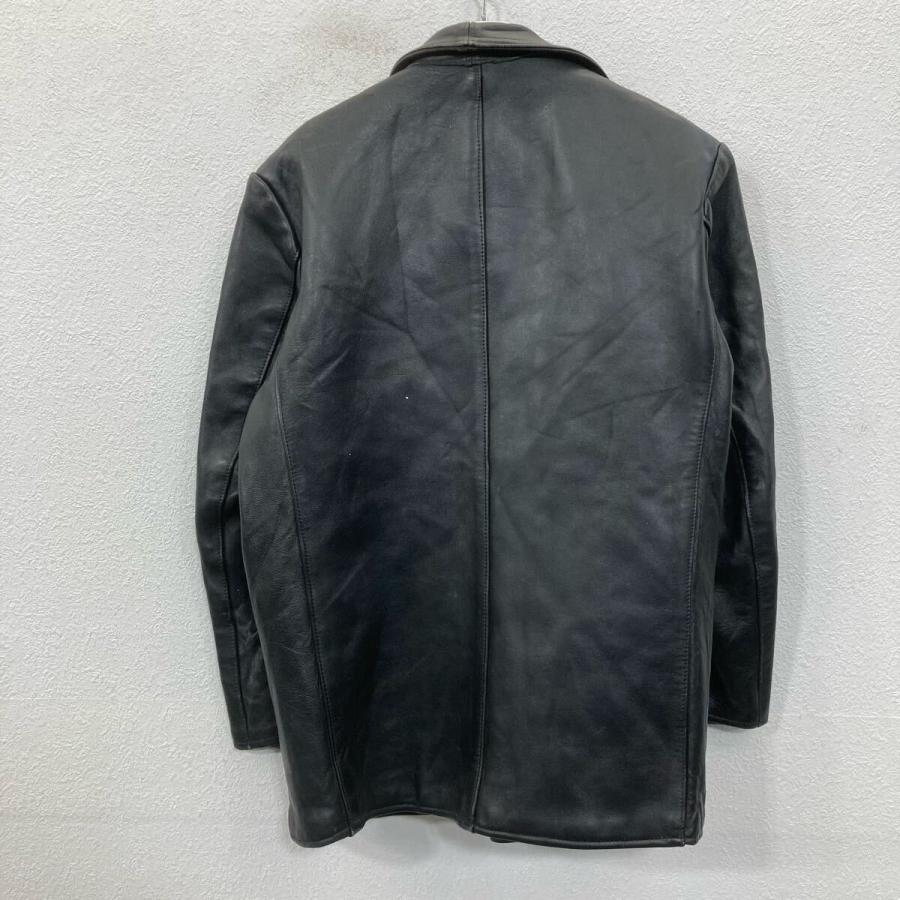M ブラックレザージャケット ボタンフロント チェック裏地 Horn Works 本革 レザーN-1デッキジャケット メンズ ホーンワークス