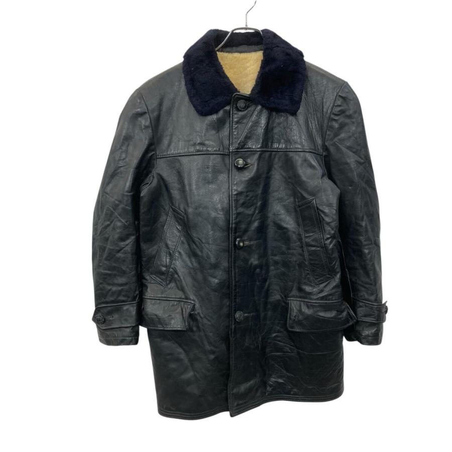 ユーロ レザーカーコート Mサイズ位 ブラック カナダ ムートン