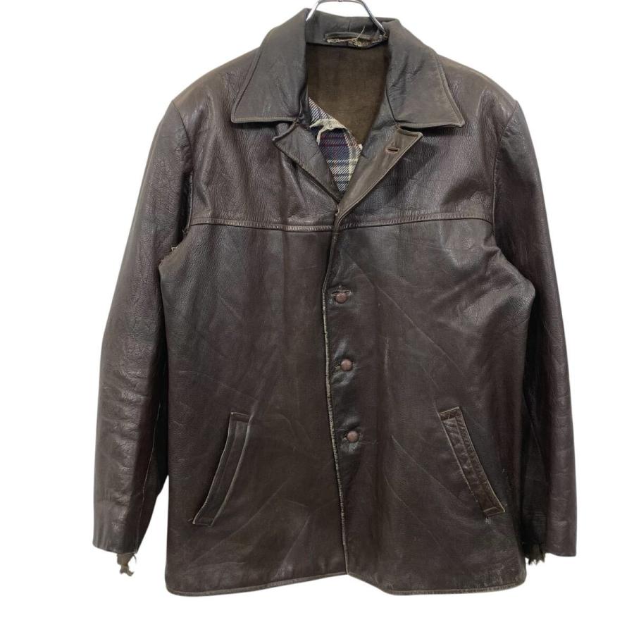ユーロ レザーカーコートジャケット Lサイズ ブラウン 50's〜 ゴート