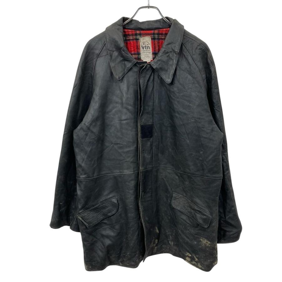 【即日発送・EU古着】フランス古着　レザージャケット　カーコート　黒　M VTN ユーロ レザーカーコート Mサイズ位 ブラック フランス製