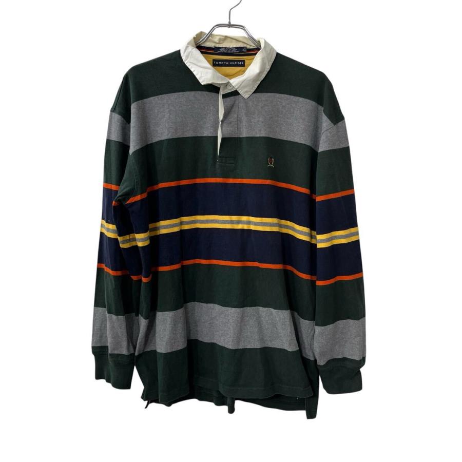 TOMMY HILFIGER 長袖 ボーダー ラガーシャツ XL グリーン グレー 