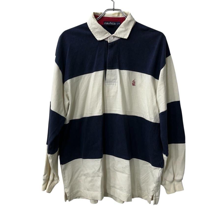nautica 長袖 ボーダー ポロシャツ L ネイビー ホワイト ノーティカ 
