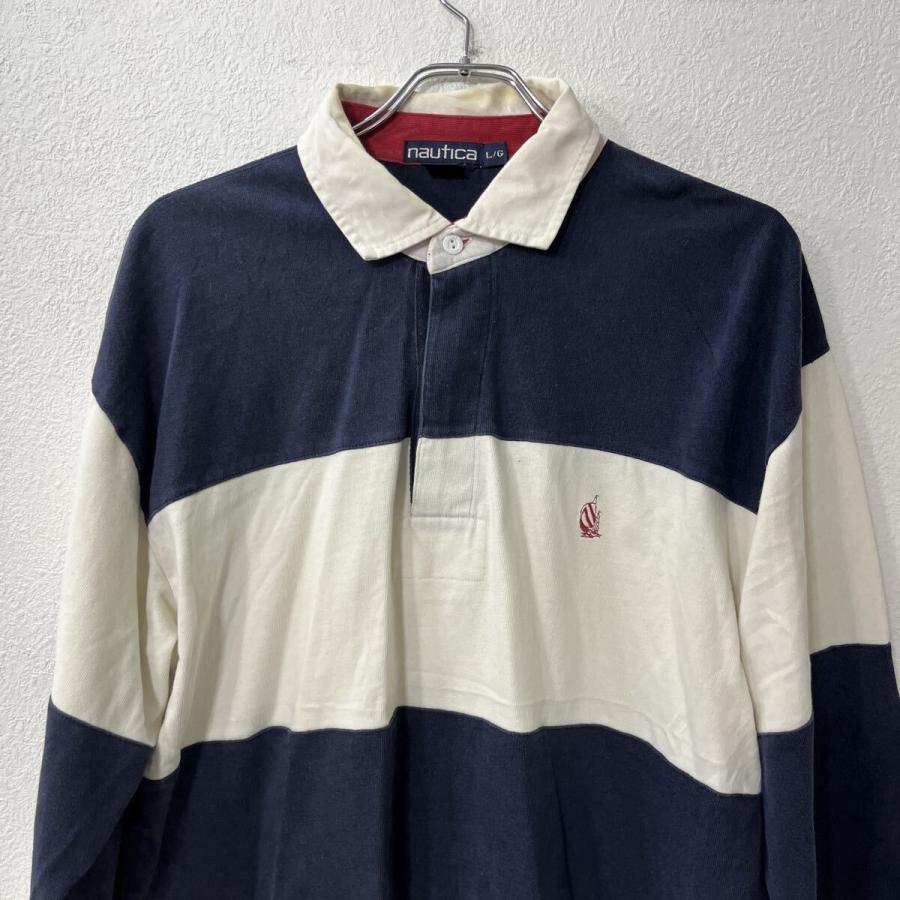 nautica 長袖 ボーダー ポロシャツ L ネイビー ホワイト ノーティカ 