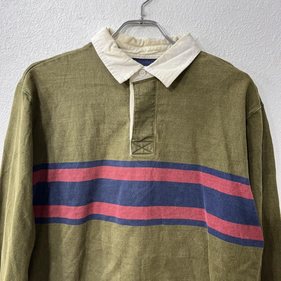L.L.Bean 長袖 ボーダー ラガーシャツ L グリーン系 エルエルビーン 