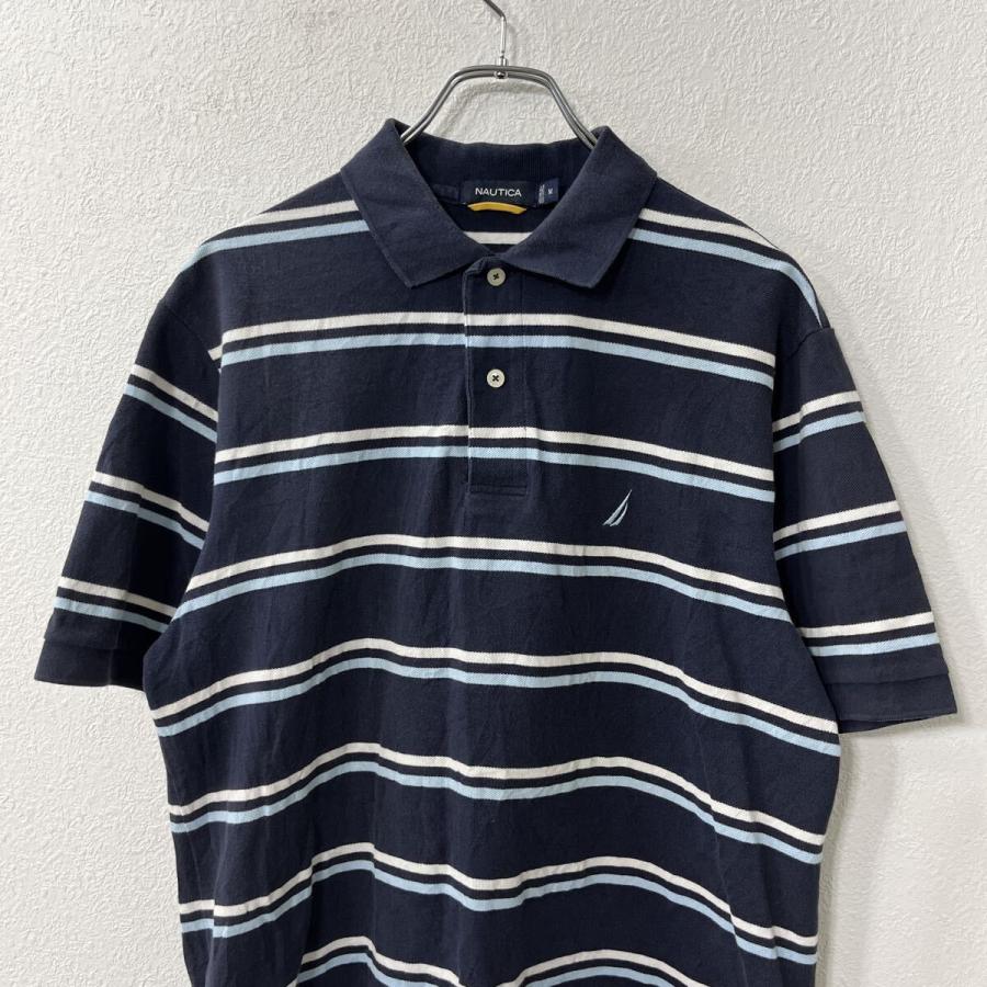 NAUTICA 半袖 ボーダー ポロシャツ M ネイビー ノーティカ 鹿子
