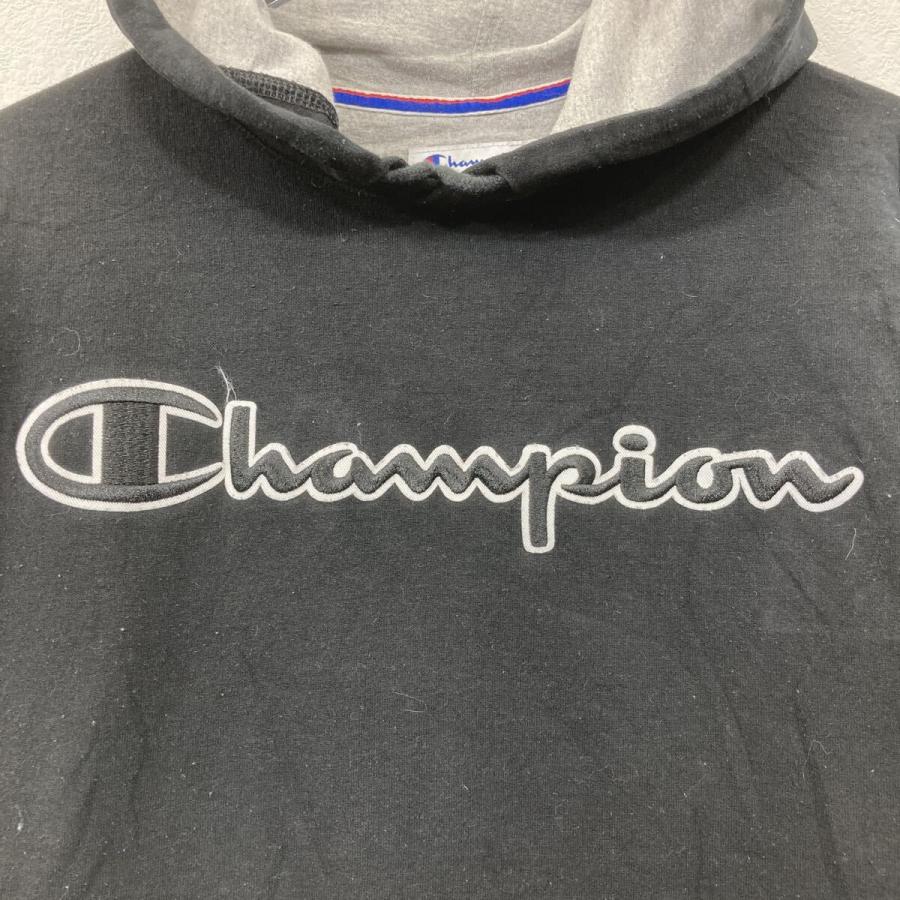 Champion ロゴ スウェット パーカー S ブラック チャンピオン 刺繍 袖 