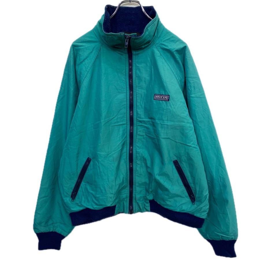 LANDS' END ジップアップ ナイロンジャケット XL エメラルドグリーン