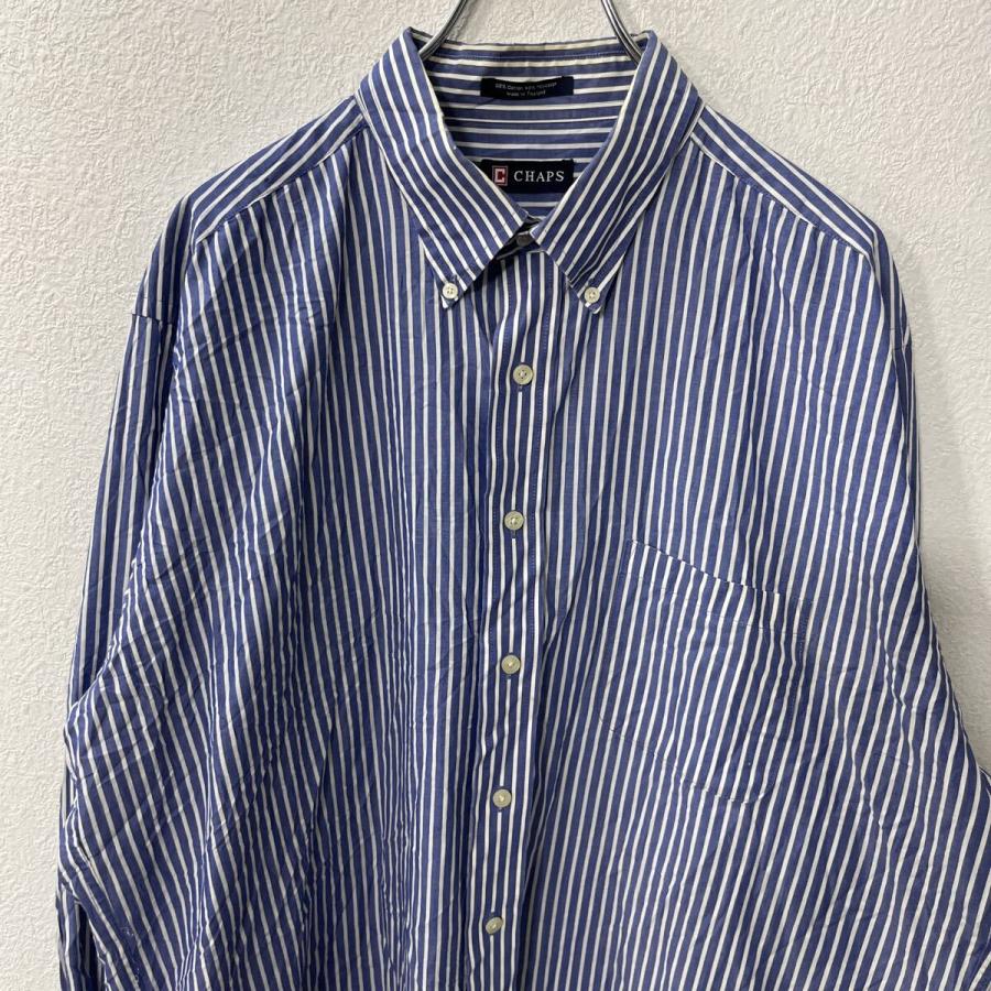 CHAPS 長袖 ストライプシャツ XL ブルー ホワイト チャップス ボタン