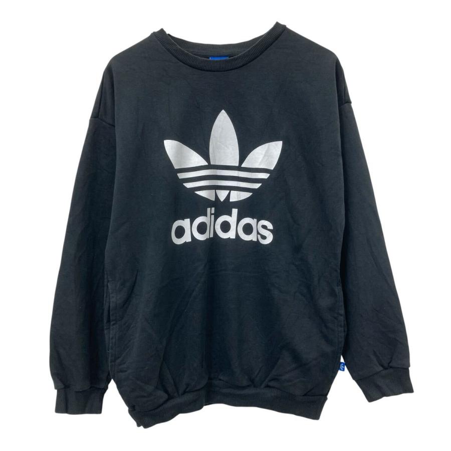 adidas プリントスウェット トレーナー S ブラック ホワイト