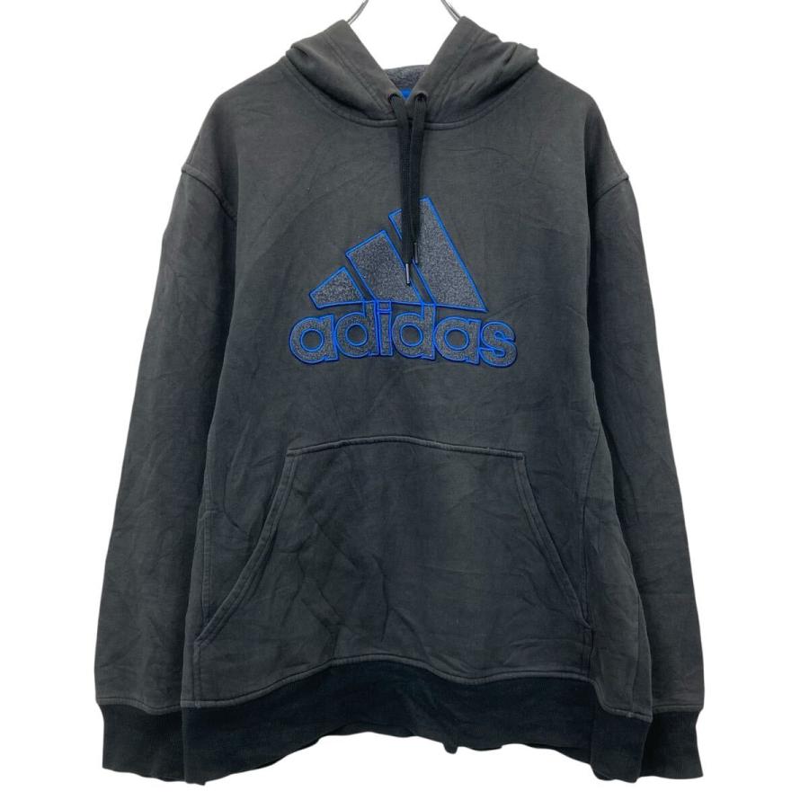 adidas ロゴスウェット パーカー L ブラック ブルー アディダス プル 