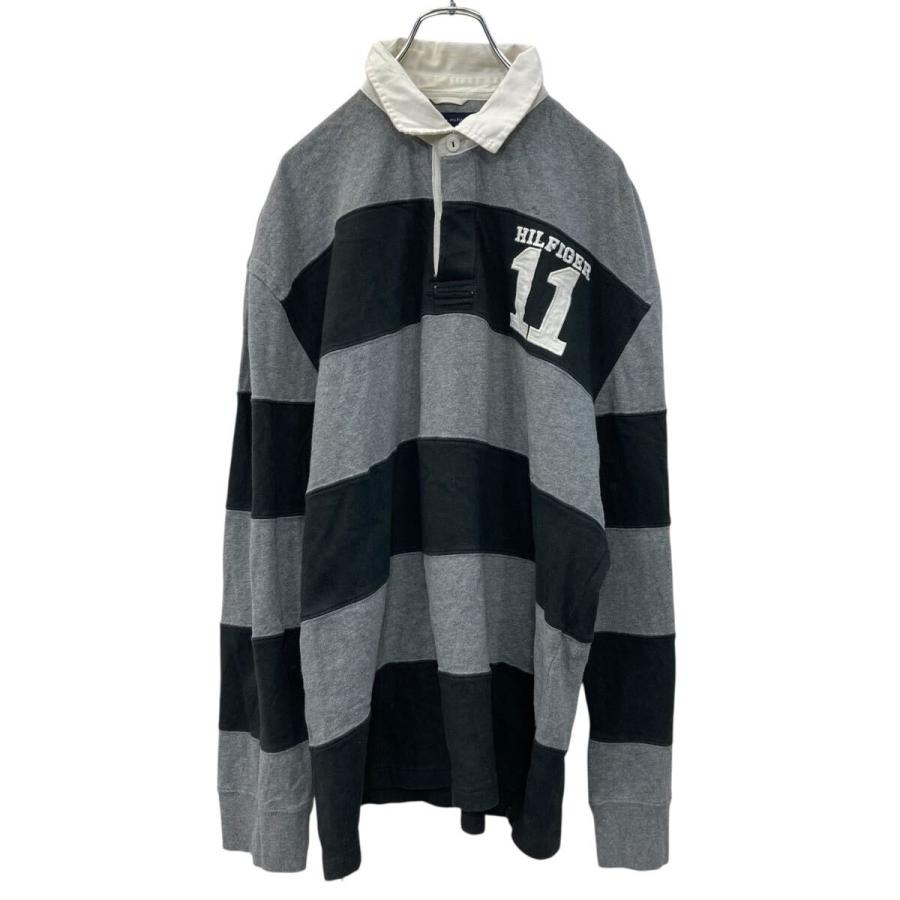 TOMMY HILFIGER 長袖 ラガーシャツ XL グレー ブラック トミー 