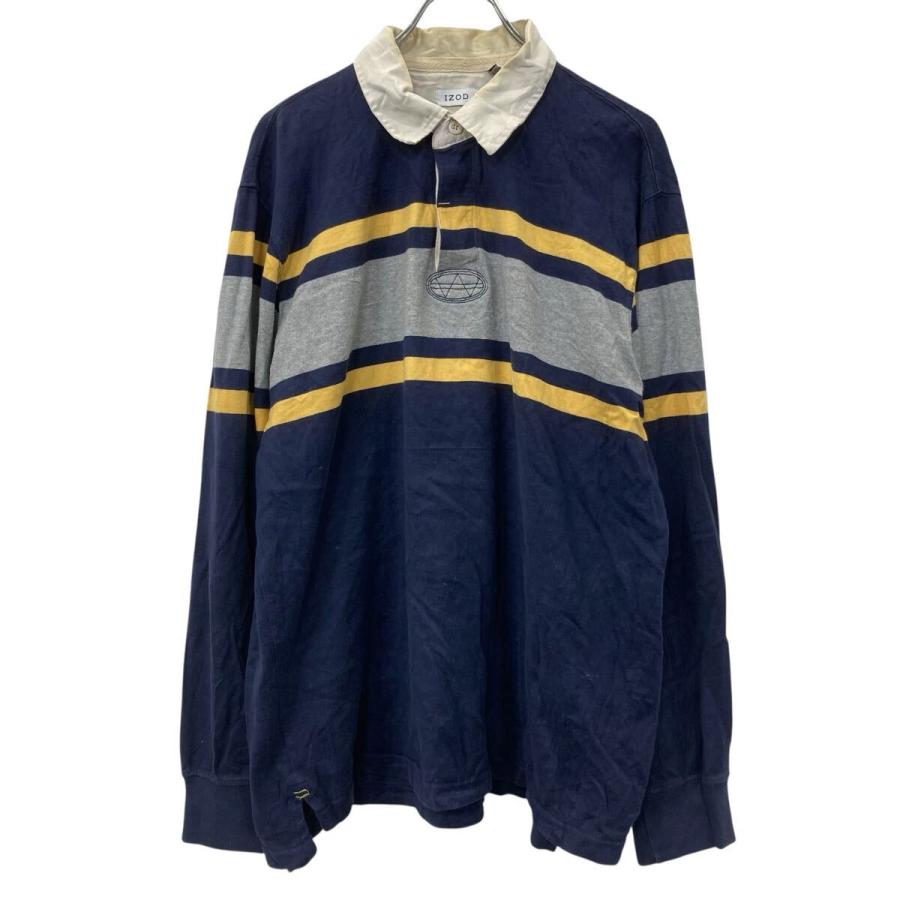 IZOD 長袖 ラガーシャツ L ネイビー マルチカラー アイゾッド ハーフ 
